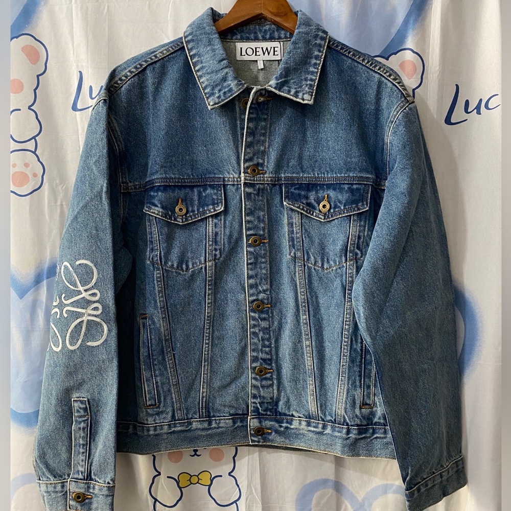 Loewe Blue Denim Trucker Jacket with Sleeve Logo